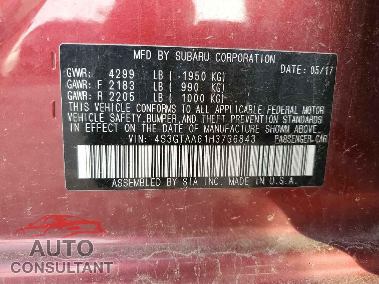 SUBARU IMPREZA 2017 - 4S3GTAA61H3736843