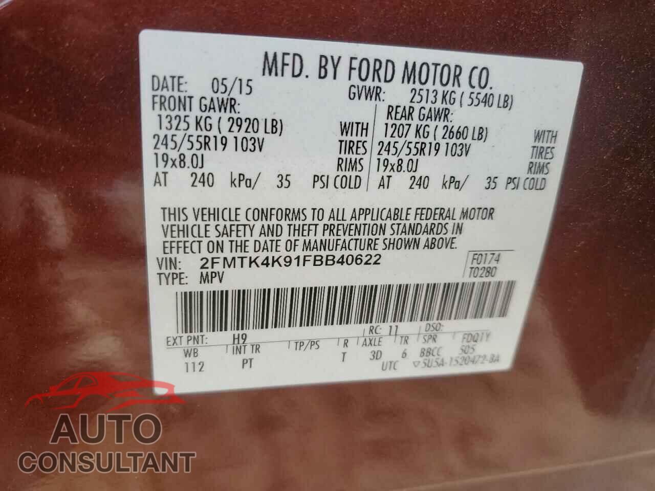 FORD EDGE 2015 - 2FMTK4K91FBB40622