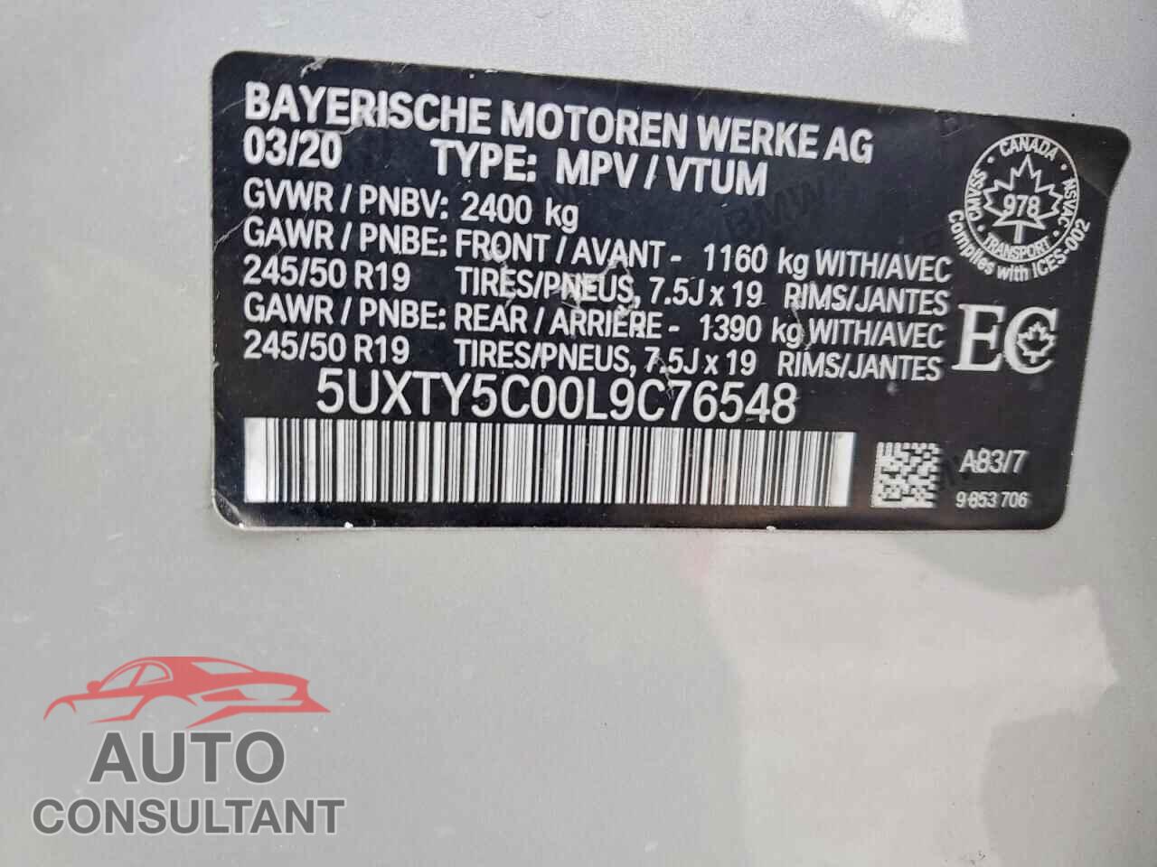 BMW X3 2020 - 5UXTY5C00L9C76548