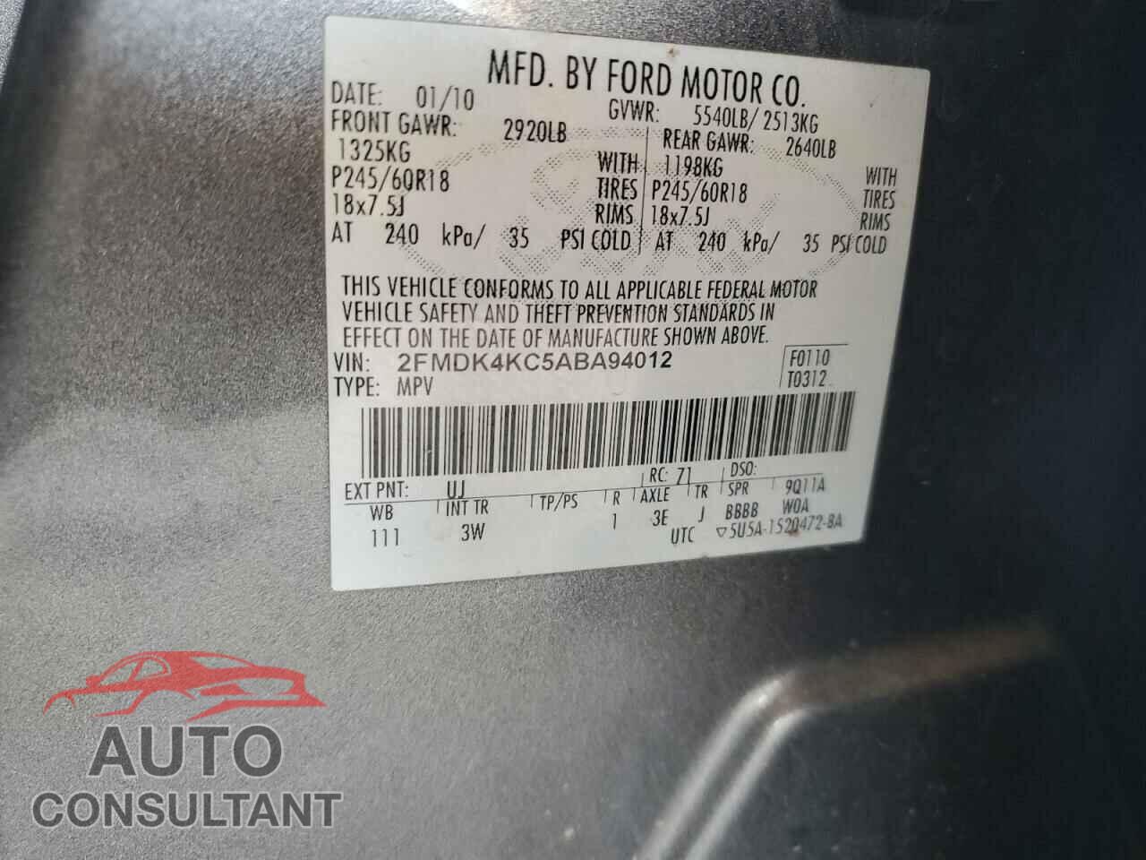 FORD EDGE 2010 - 2FMDK4KC5ABA94012
