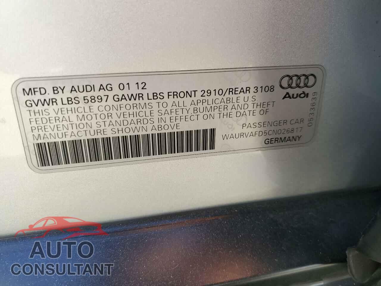 AUDI A8 2012 - WAURVAFD5CN026817