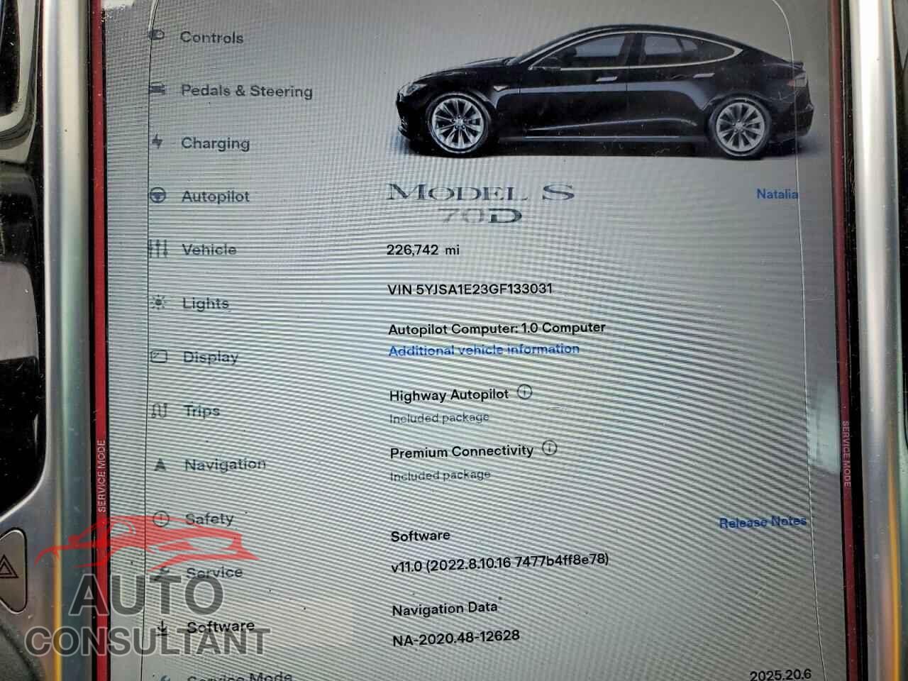 TESLA MODEL S 2016 - 5YJSA1E23GF133031