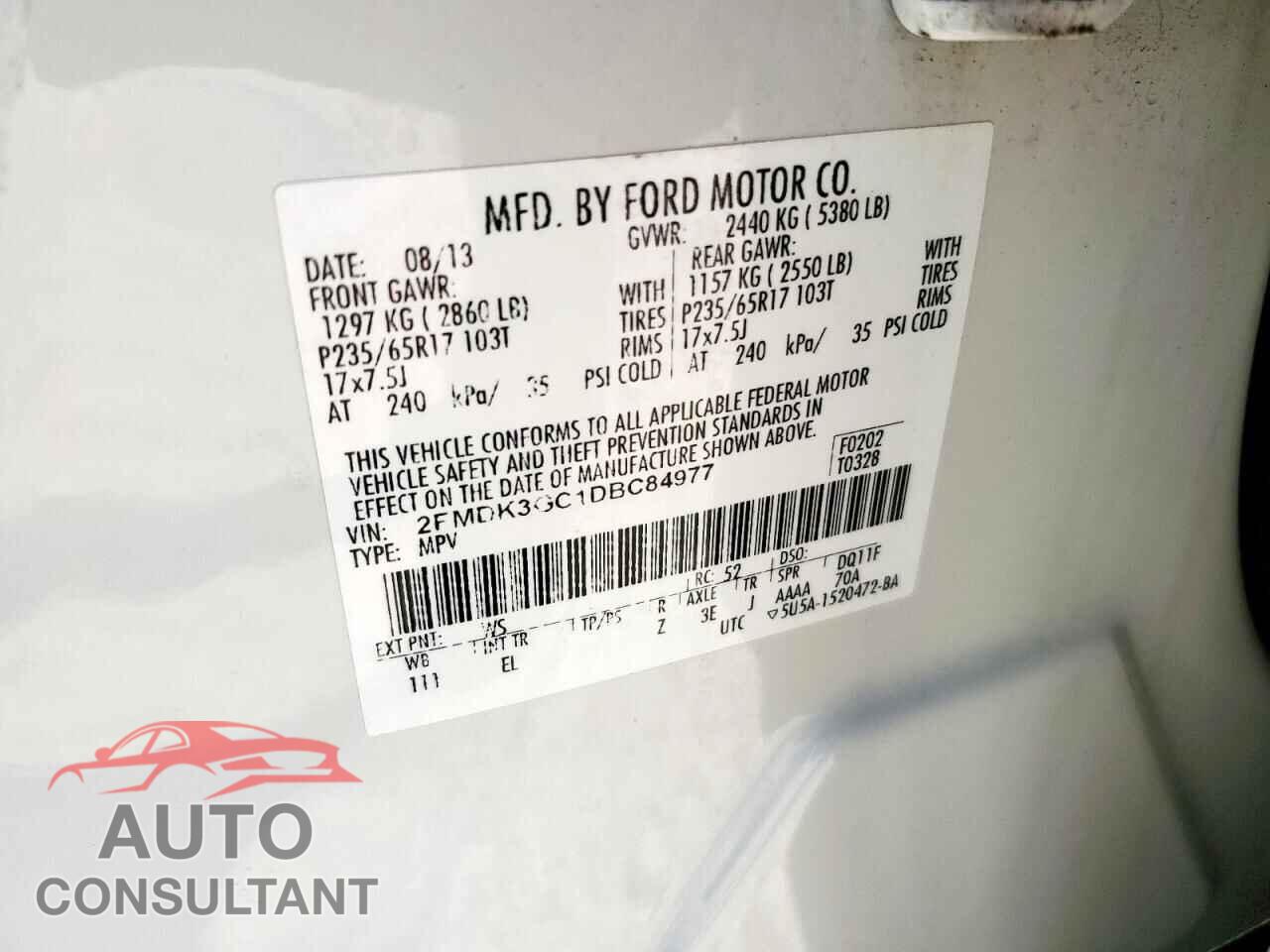 FORD EDGE 2013 - 2FMDK3GC1DBC84977