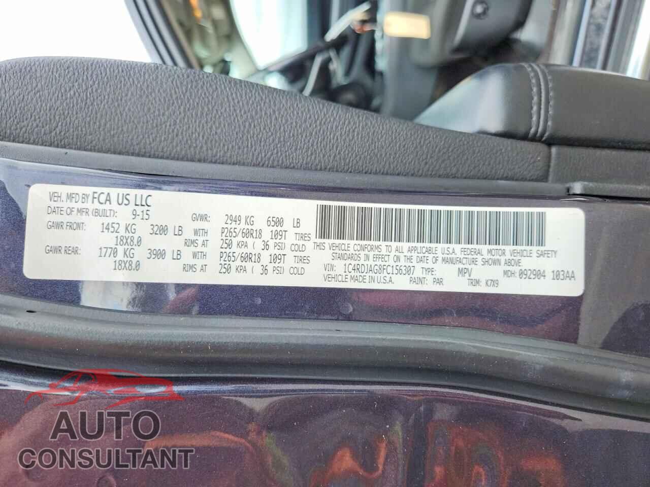 DODGE DURANGO 2015 - 1C4RDJAG8FC156307