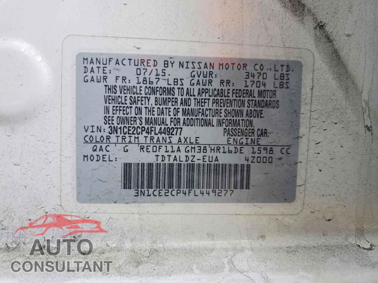 NISSAN VERSA 2015 - 3N1CE2CP4FL449277
