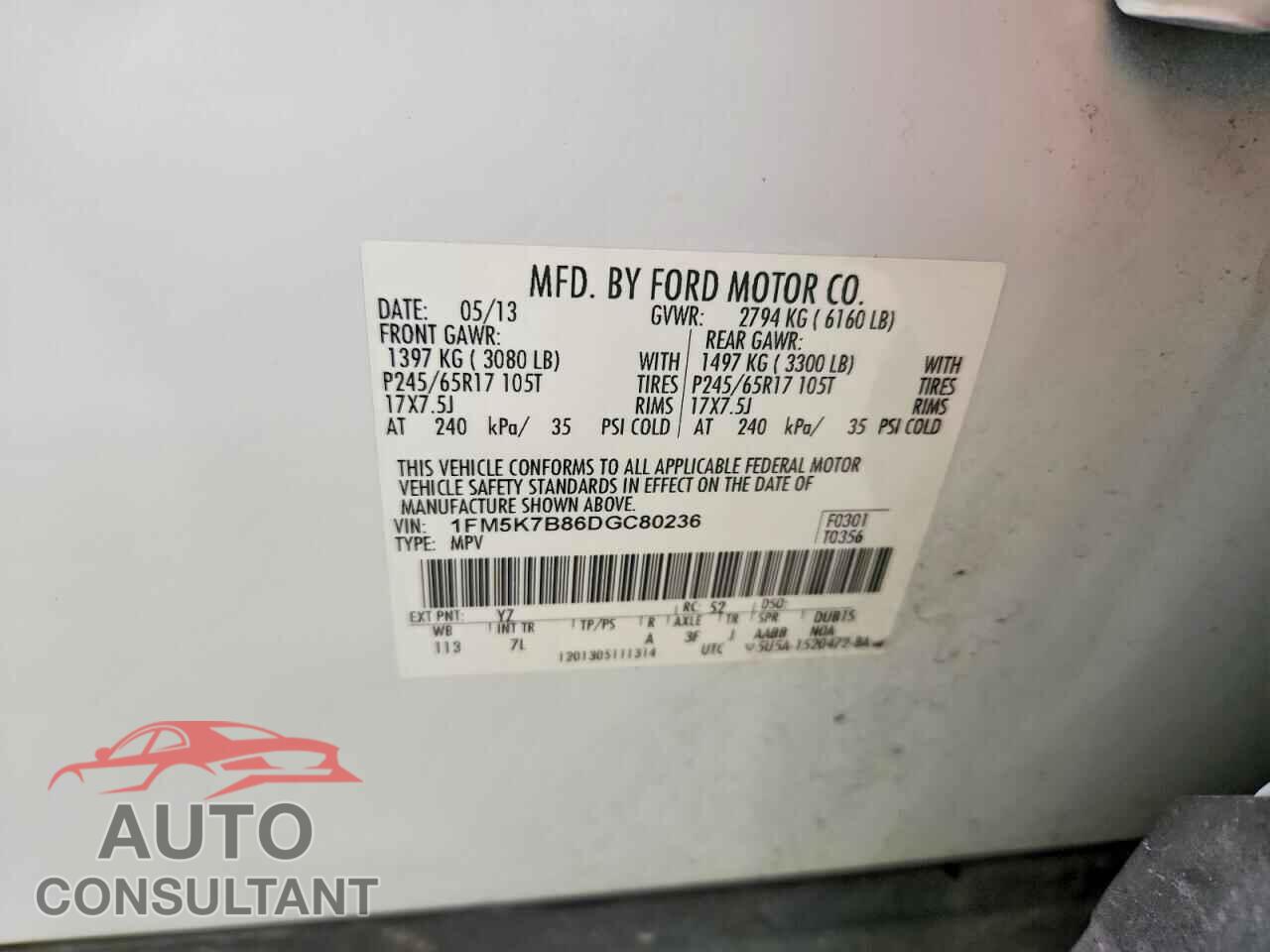 FORD EXPLORER 2013 - 1FM5K7B86DGC80236