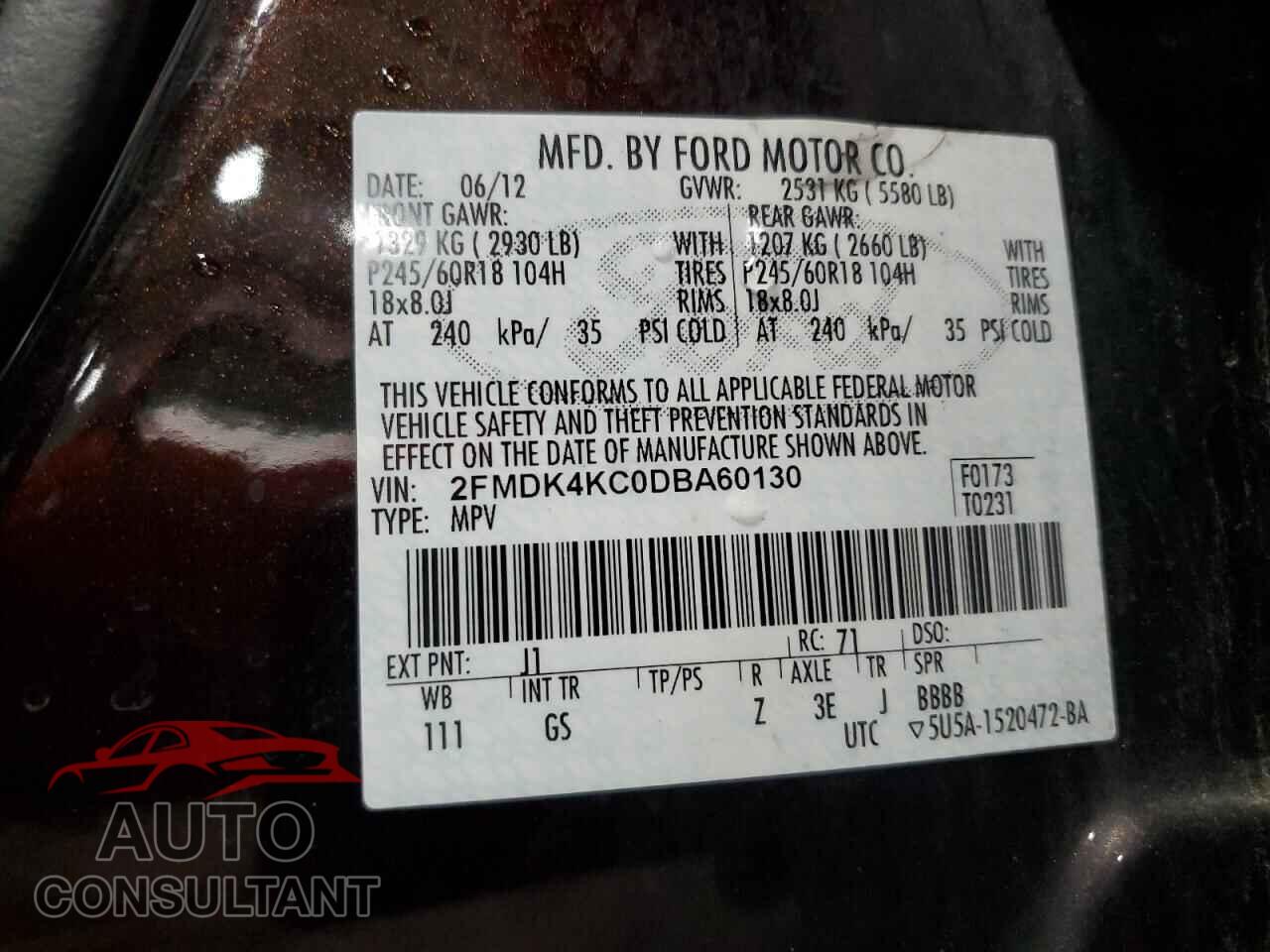 FORD EDGE 2013 - 2FMDK4KC0DBA60130