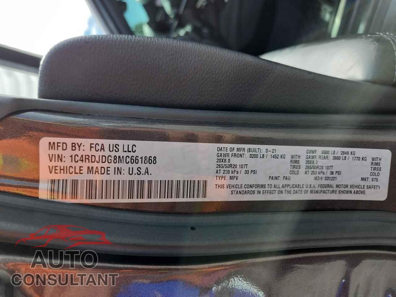 DODGE DURANGO 2021 - 1C4RDJDG8MC661868