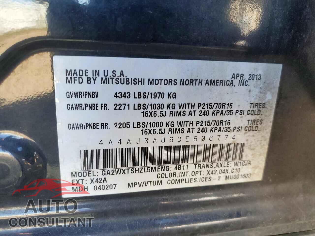 MITSUBISHI OUTLANDER 2013 - 4A4AJ3AU9DE606774