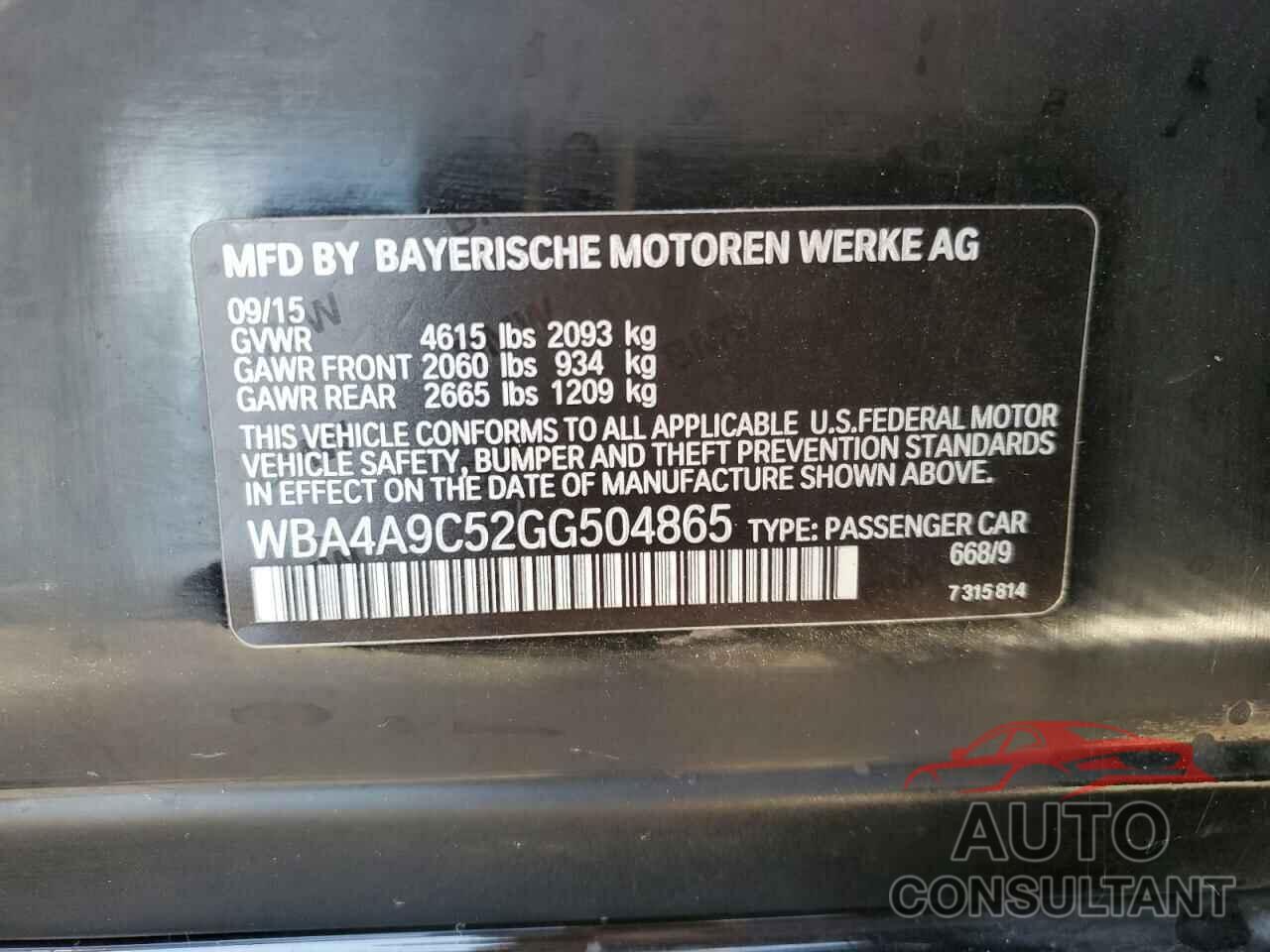 BMW 4 SERIES 2016 - WBA4A9C52GG504865