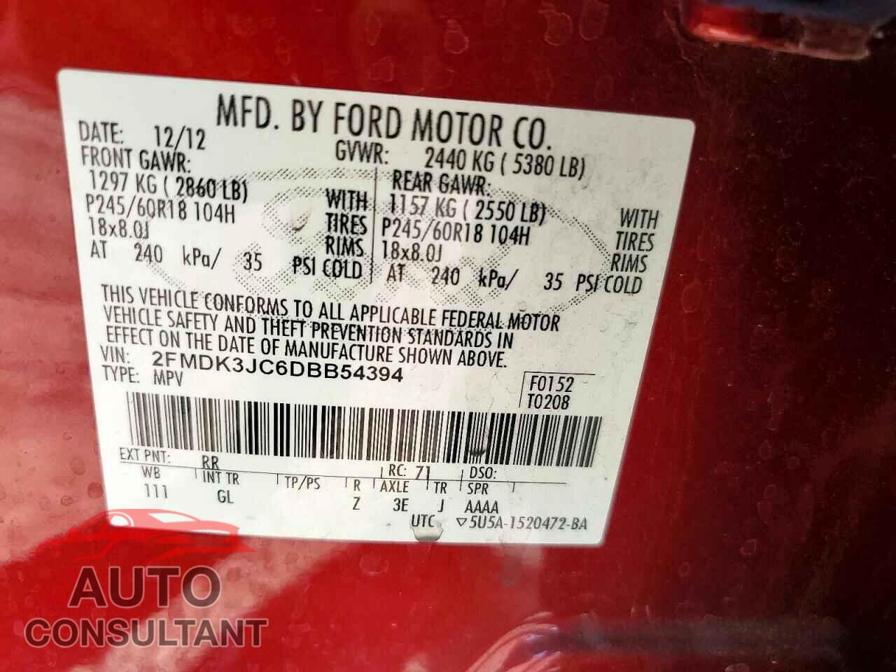 FORD EDGE 2013 - 2FMDK3JC6DBB54394