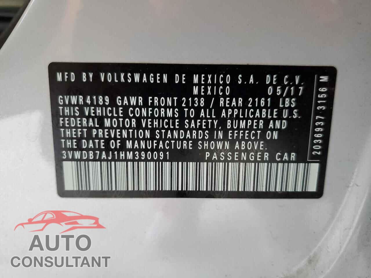 VOLKSWAGEN JETTA 2017 - 3VWDB7AJ1HM390091