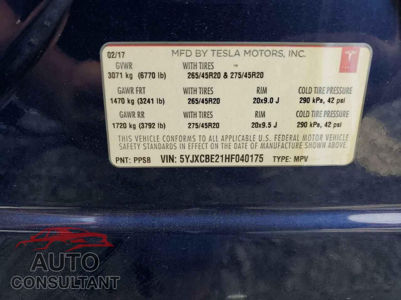 TESLA MODEL X 2017 - 5YJXCBE21HF040175