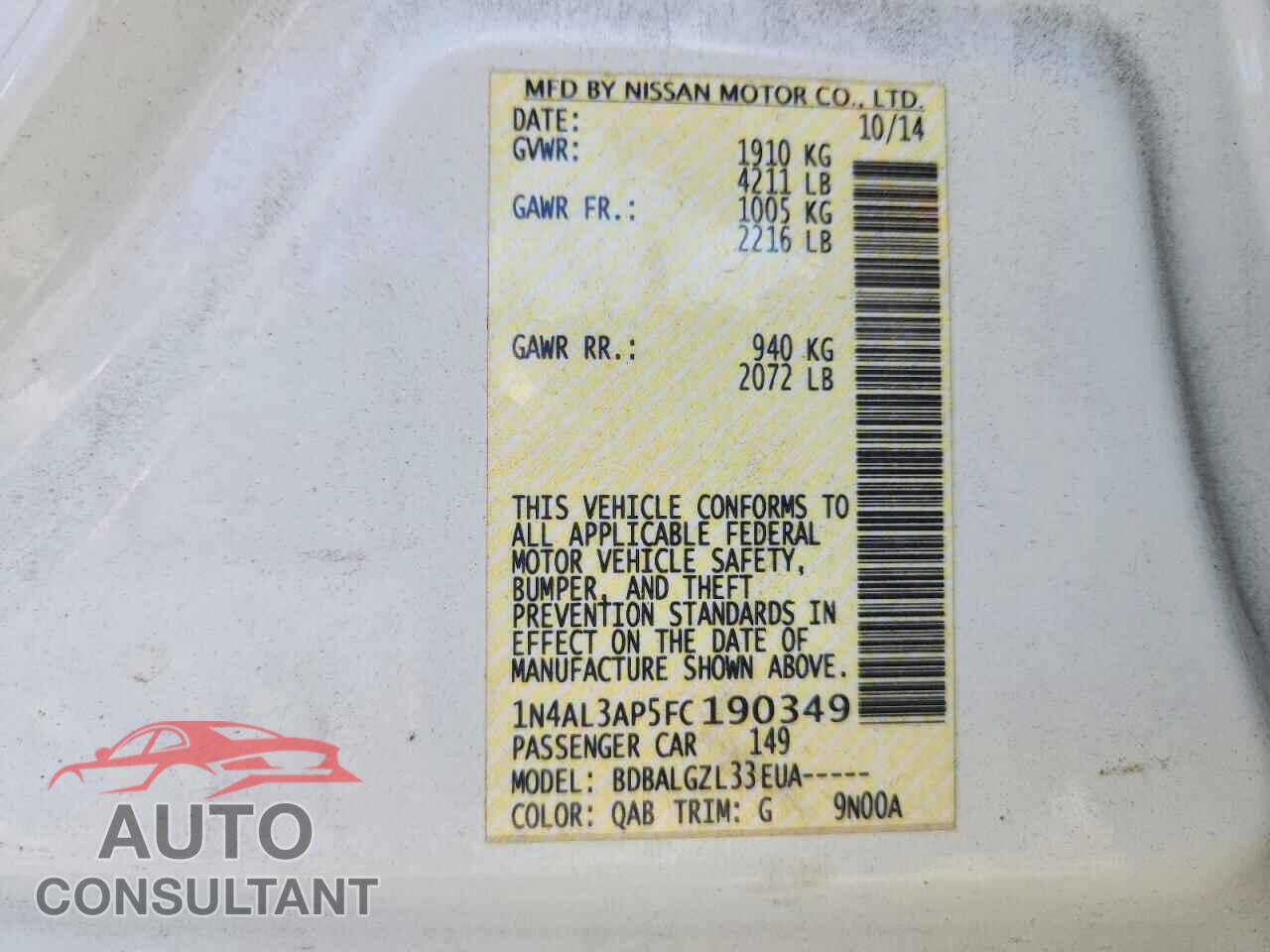 NISSAN ALTIMA 2015 - 1N4AL3AP5FC190349