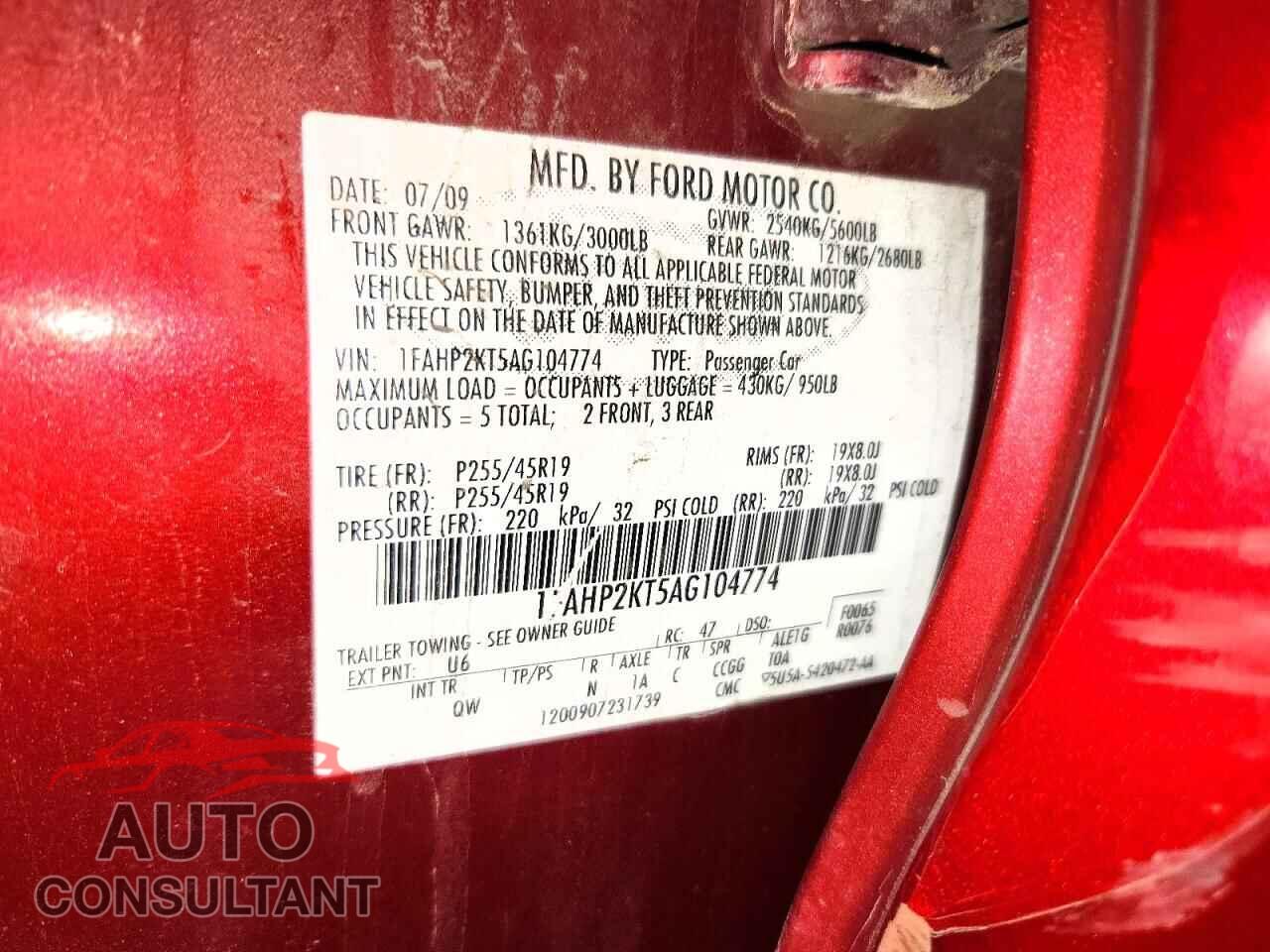 FORD TAURUS 2010 - 1FAHP2KT5AG104774