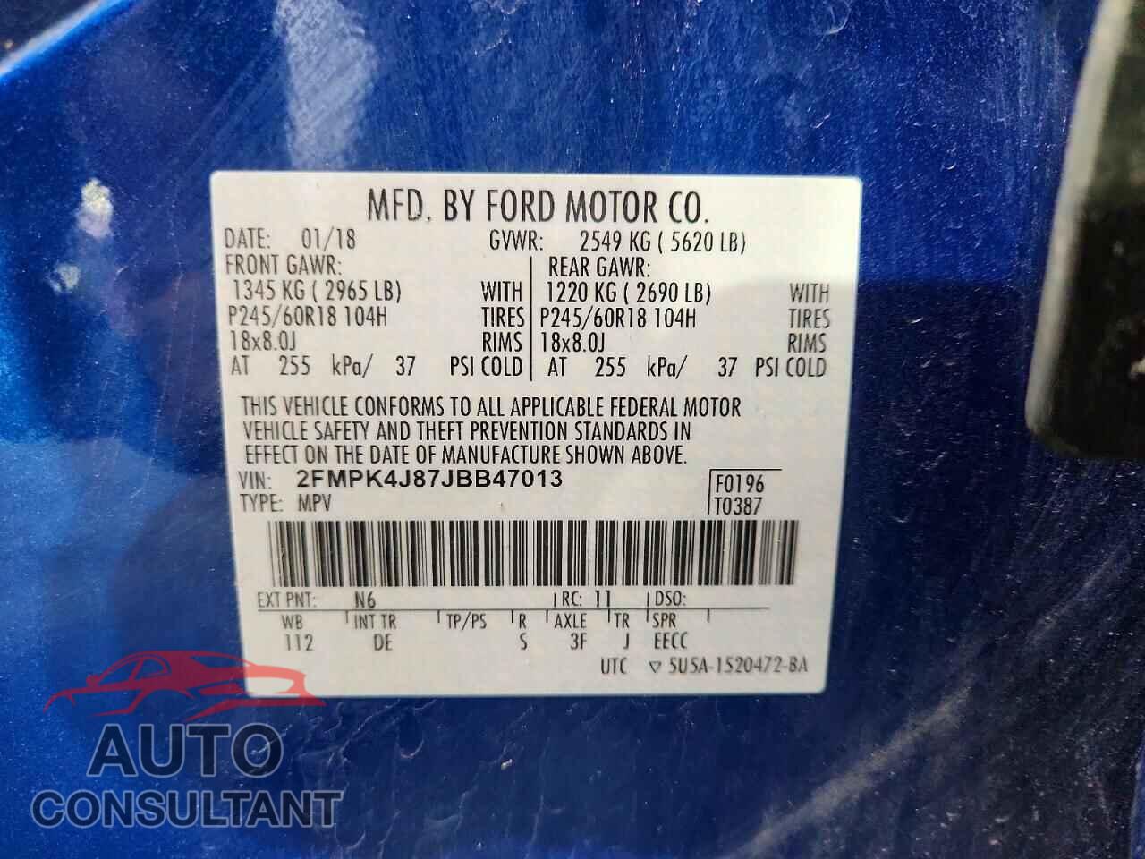 FORD EDGE 2018 - 2FMPK4J87JBB47013