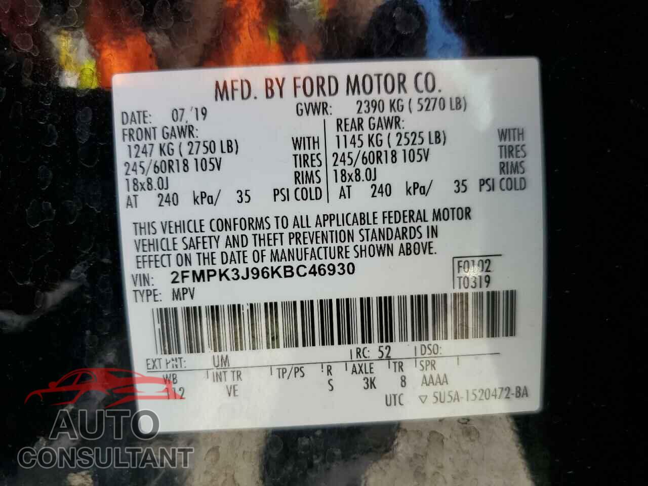 FORD EDGE 2019 - 2FMPK3J96KBC46930