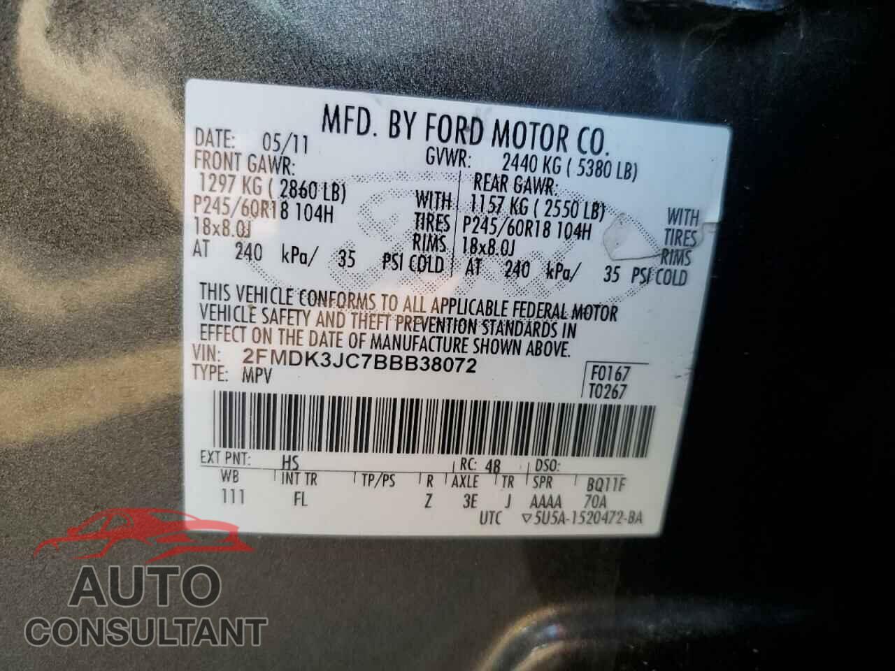 FORD EDGE 2011 - 2FMDK3JC7BBB38072