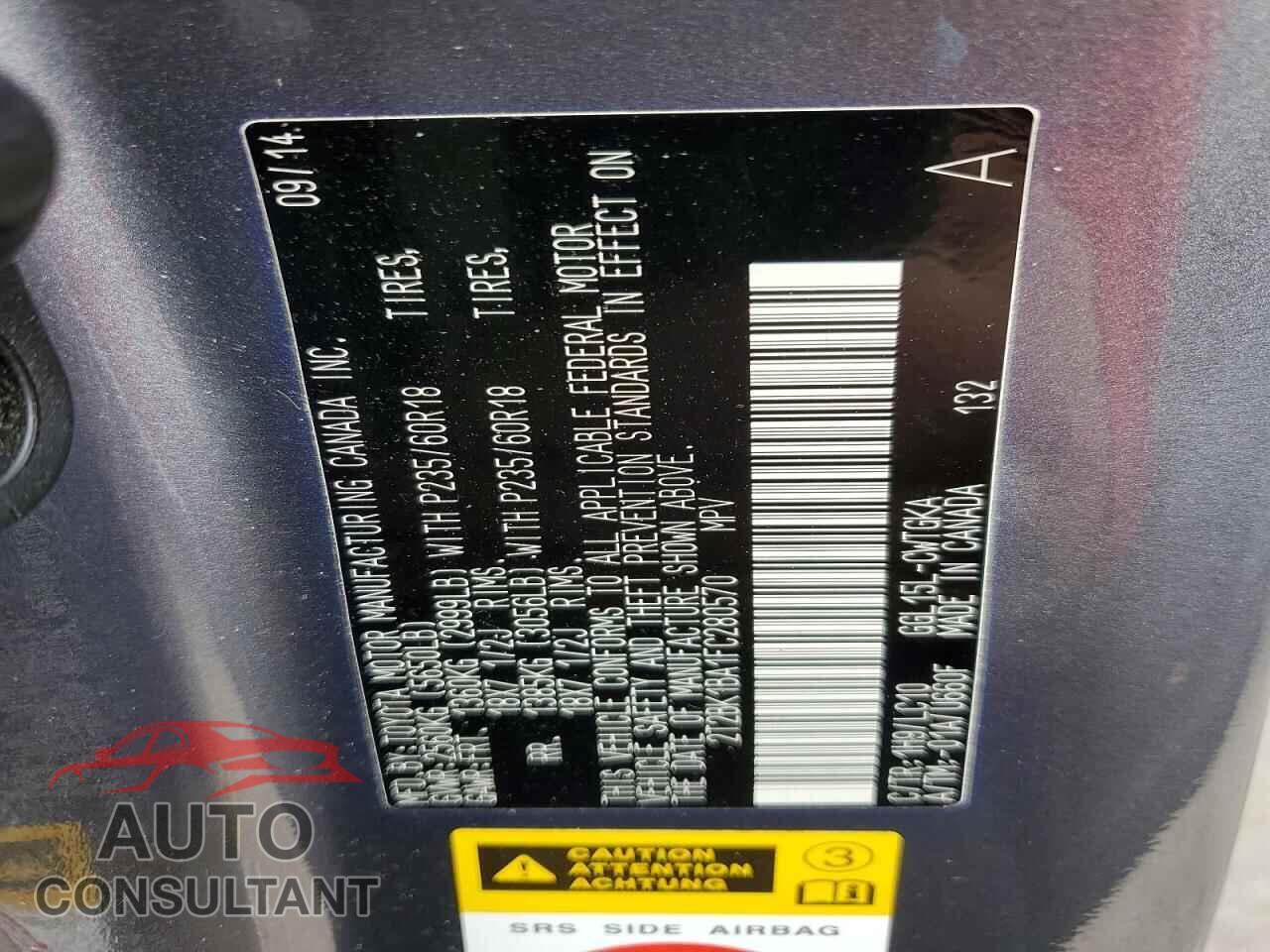 LEXUS RX350 2015 - 2T2BK1BA1FC280570