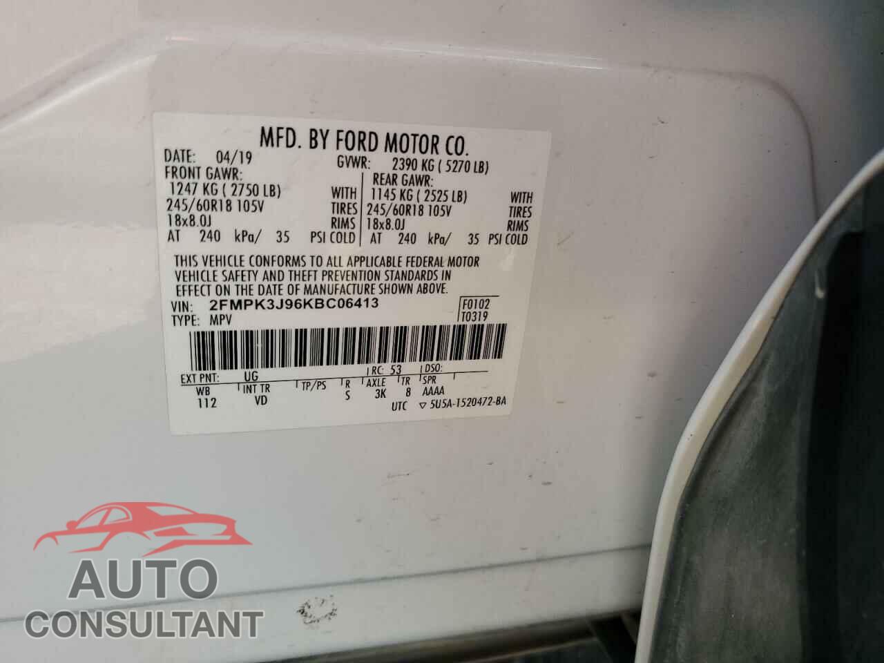 FORD EDGE 2019 - 2FMPK3J96KBC06413