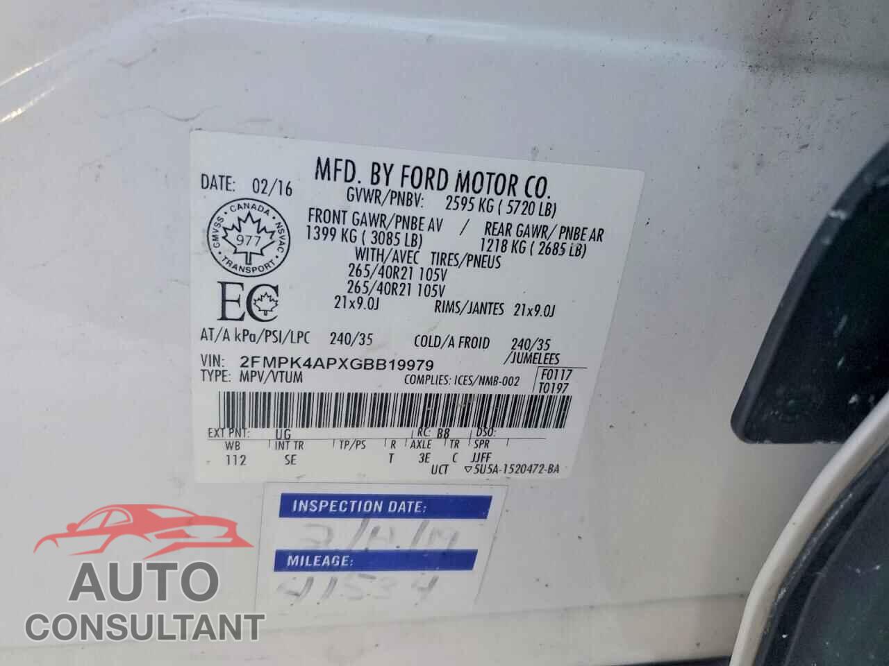 FORD EDGE 2016 - 2FMPK4APXGBB19979