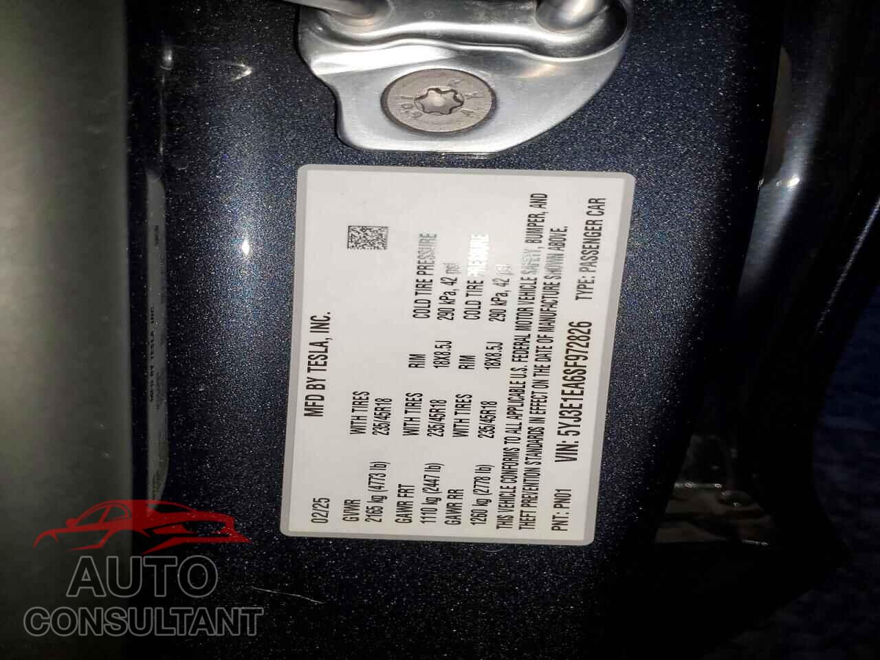 TESLA MODEL 3 2025 - 5YJ3E1EA6SF972826