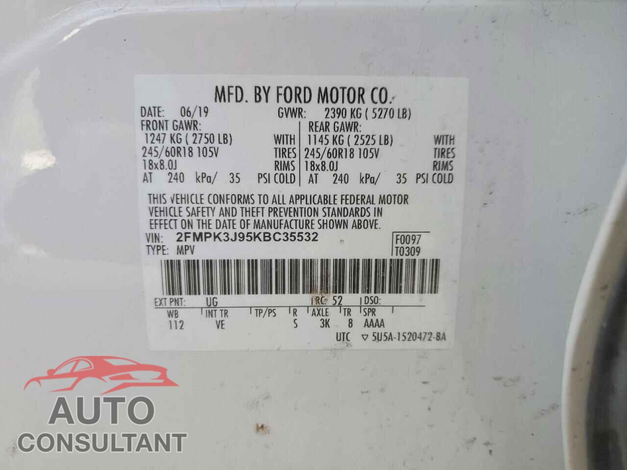 FORD EDGE 2019 - 2FMPK3J95KBC35532