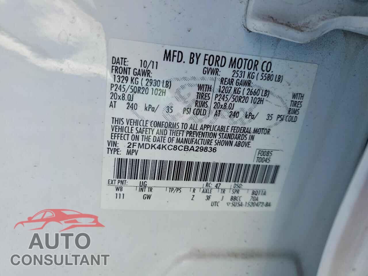 FORD EDGE 2012 - 2FMDK4KC8CBA29836