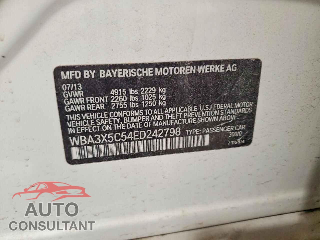 BMW 3 SERIES 2014 - WBA3X5C54ED242798
