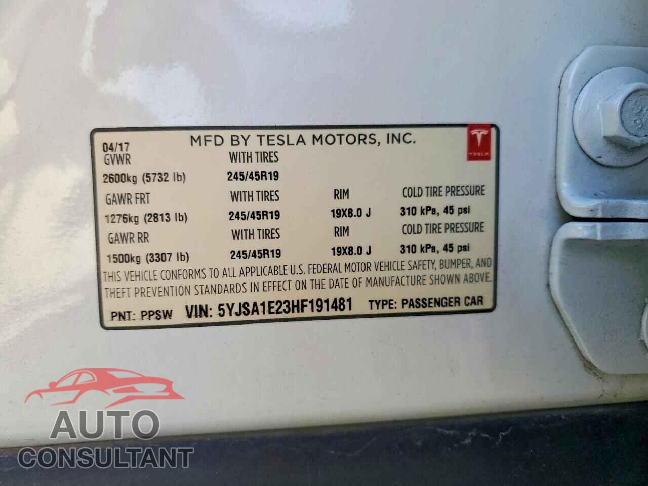 TESLA MODEL S 2017 - 5YJSA1E23HF191481