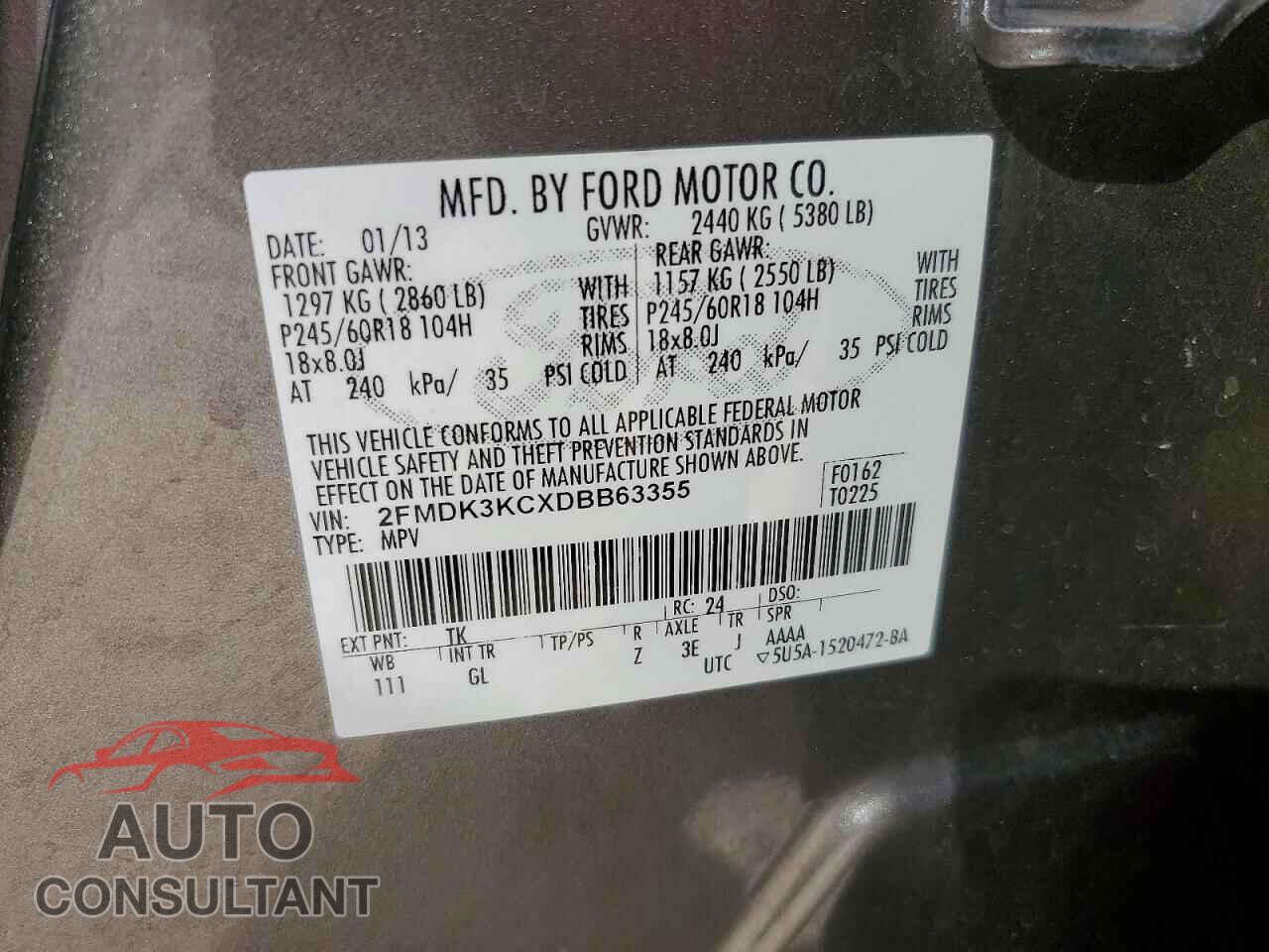 FORD EDGE 2013 - 2FMDK3KCXDBB63355