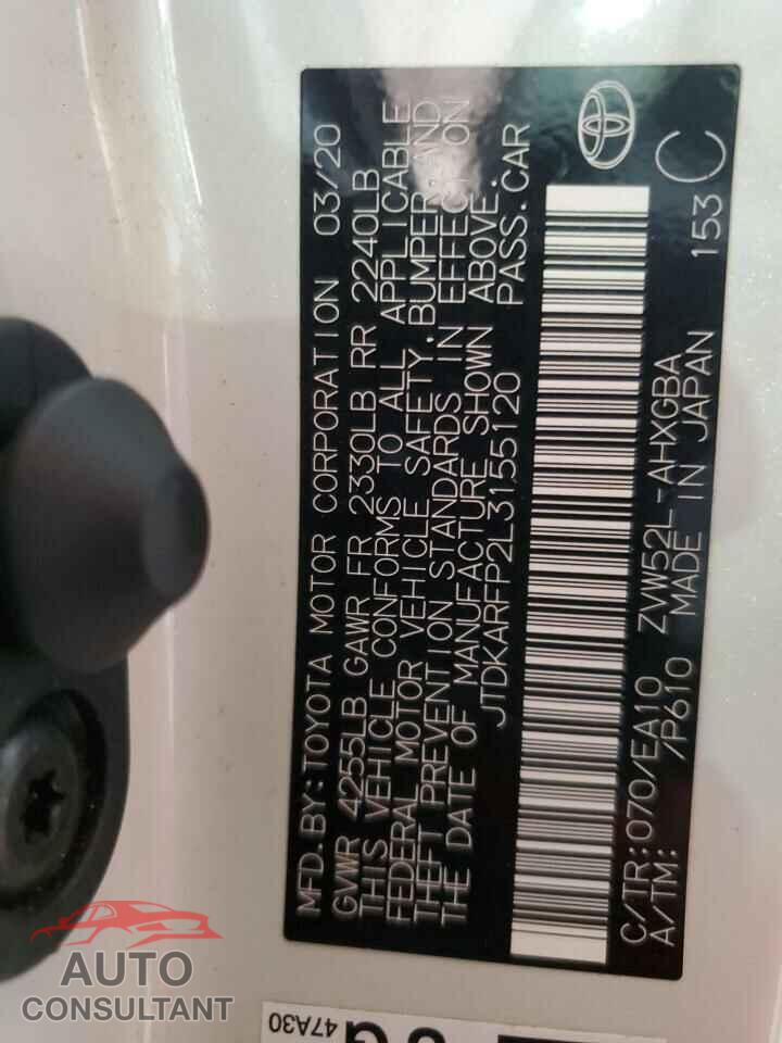 TOYOTA PRIUS 2020 - JTDKARFP2L3155120
