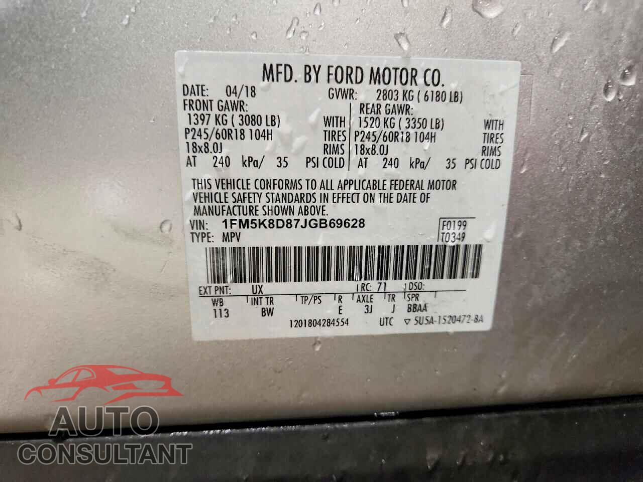 FORD EXPLORER 2018 - 1FM5K8D87JGB69628