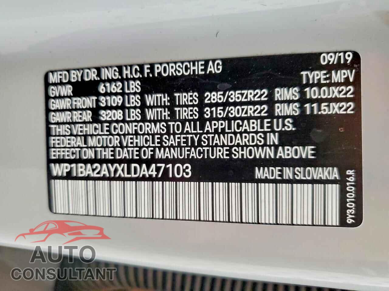PORSCHE CAYENNE 2020 - WP1BA2AYXLDA47103