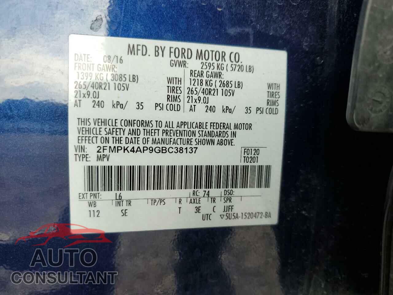 FORD EDGE 2016 - 2FMPK4AP9GBC38137
