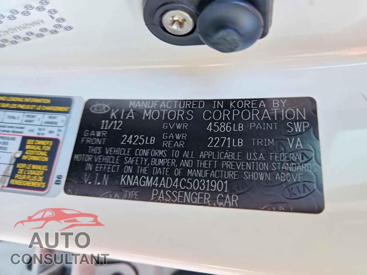 KIA OPTIMA 2012 - KNAGM4AD4C5031901