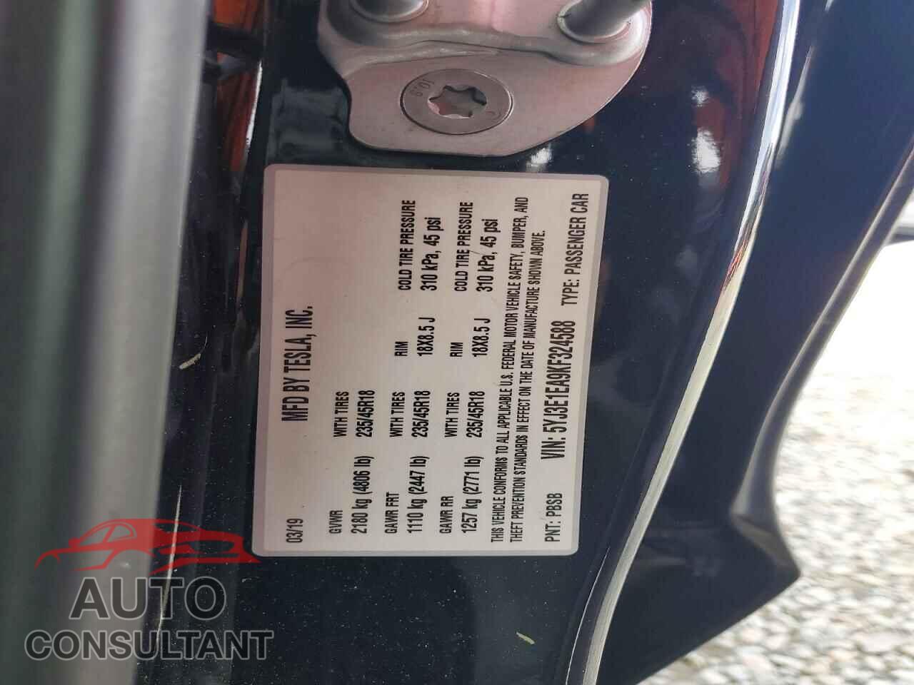 TESLA MODEL 3 2019 - 5YJ3E1EA9KF324588
