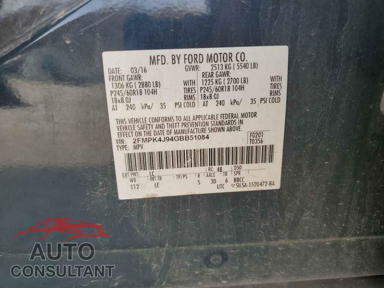 FORD EDGE 2016 - 2FMPK4J94GBB51084