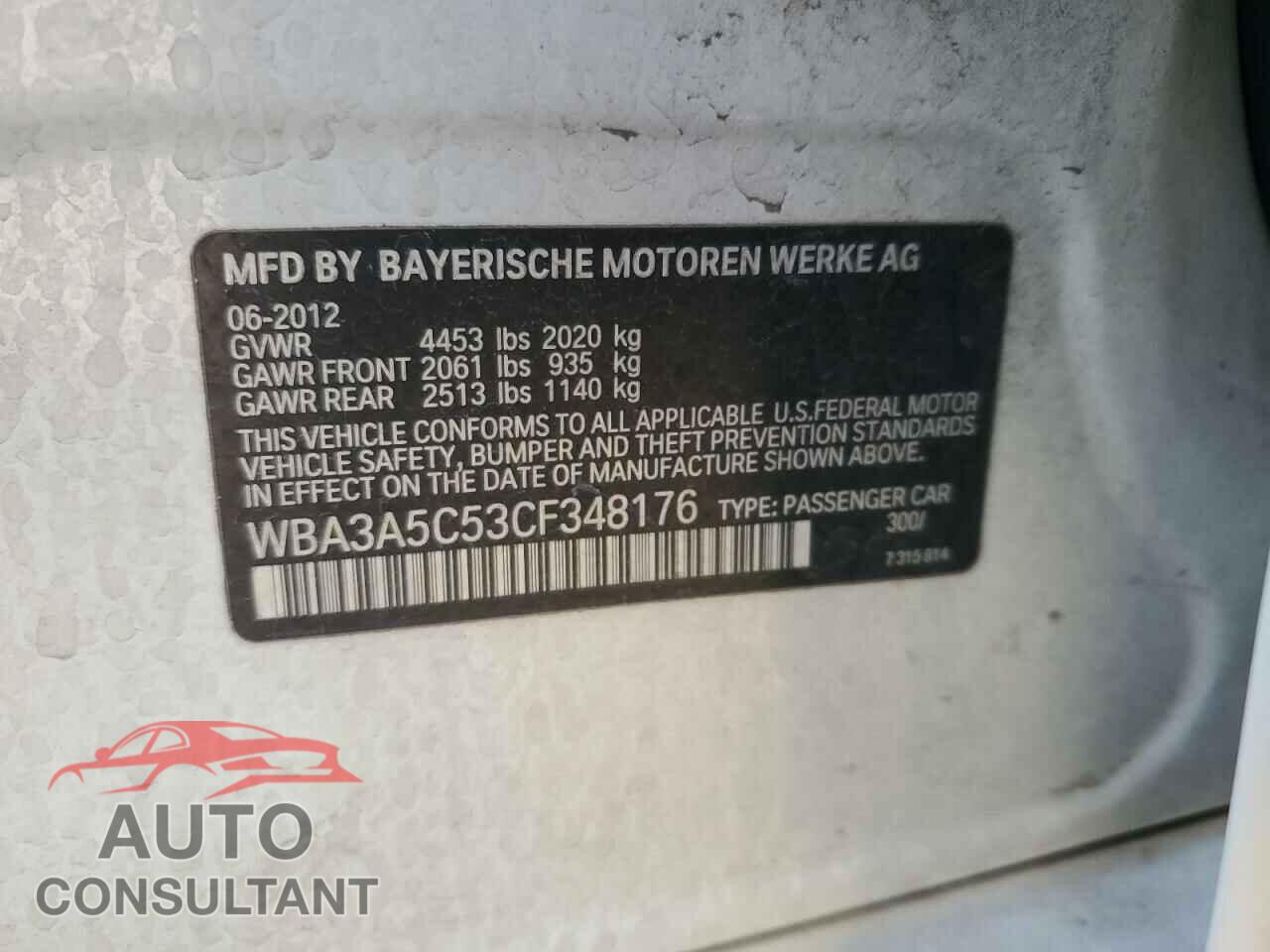BMW 3 SERIES 2012 - WBA3A5C53CF348176