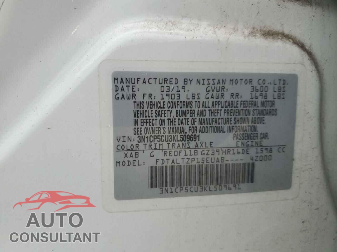 NISSAN KICKS 2019 - 3N1CP5CU3KL509691