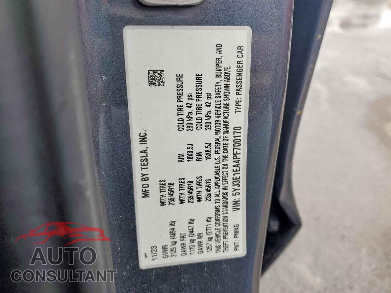 TESLA MODEL 3 2023 - 5YJ3E1EA4PF700170