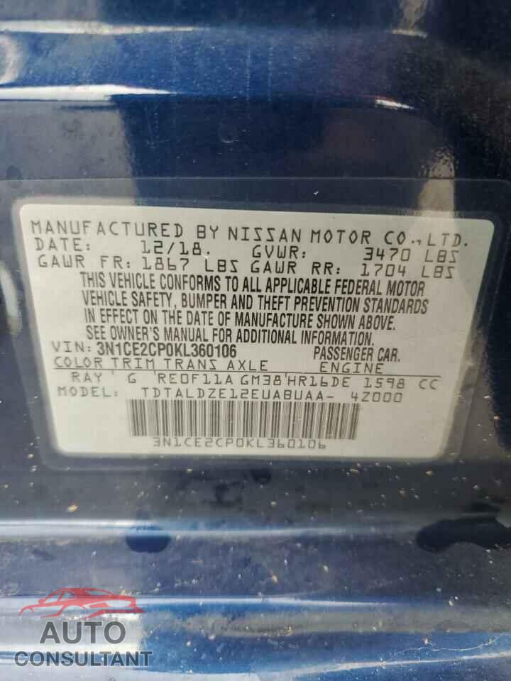 NISSAN VERSA 2019 - 3N1CE2CP0KL360106