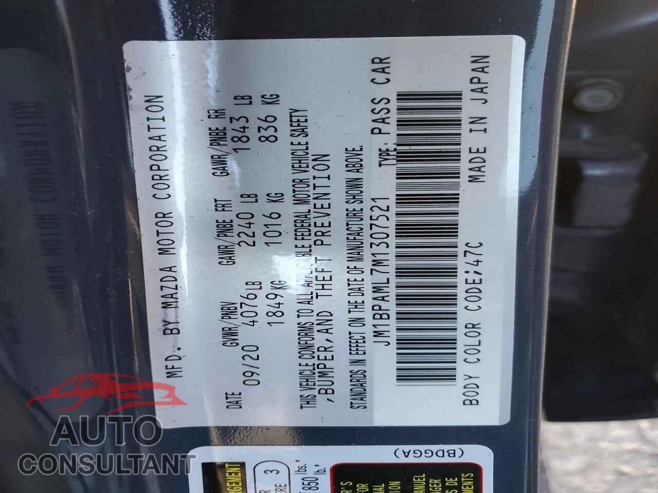 MAZDA 3 2021 - JM1BPAML7M1307521