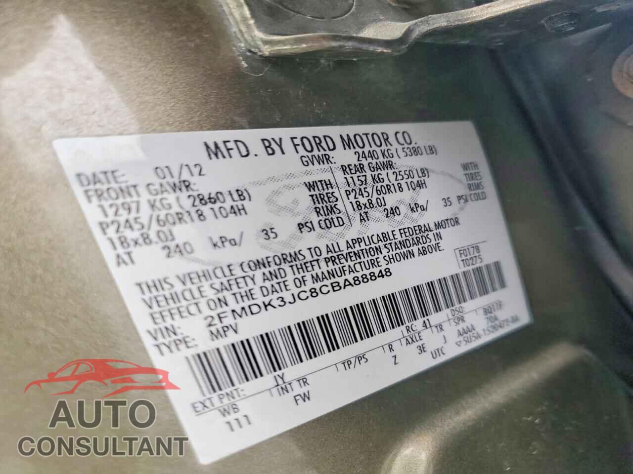 FORD EDGE 2012 - 2FMDK3JC8CBA88848