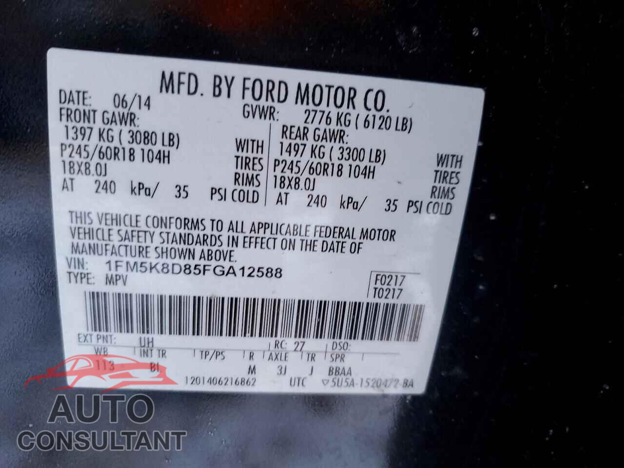 FORD EXPLORER 2015 - 1FM5K8D85FGA12588