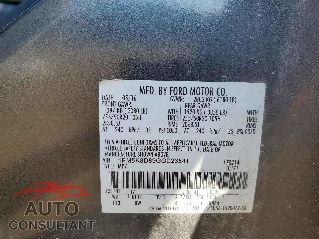 FORD EXPLORER 2016 - 1FM5K8D89GGD23541