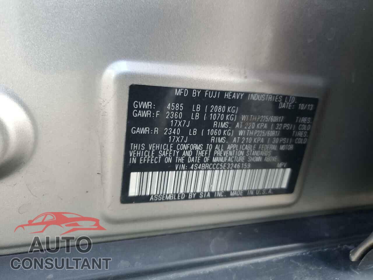 SUBARU OUTBACK 2014 - 4S4BRCCC5E3246159