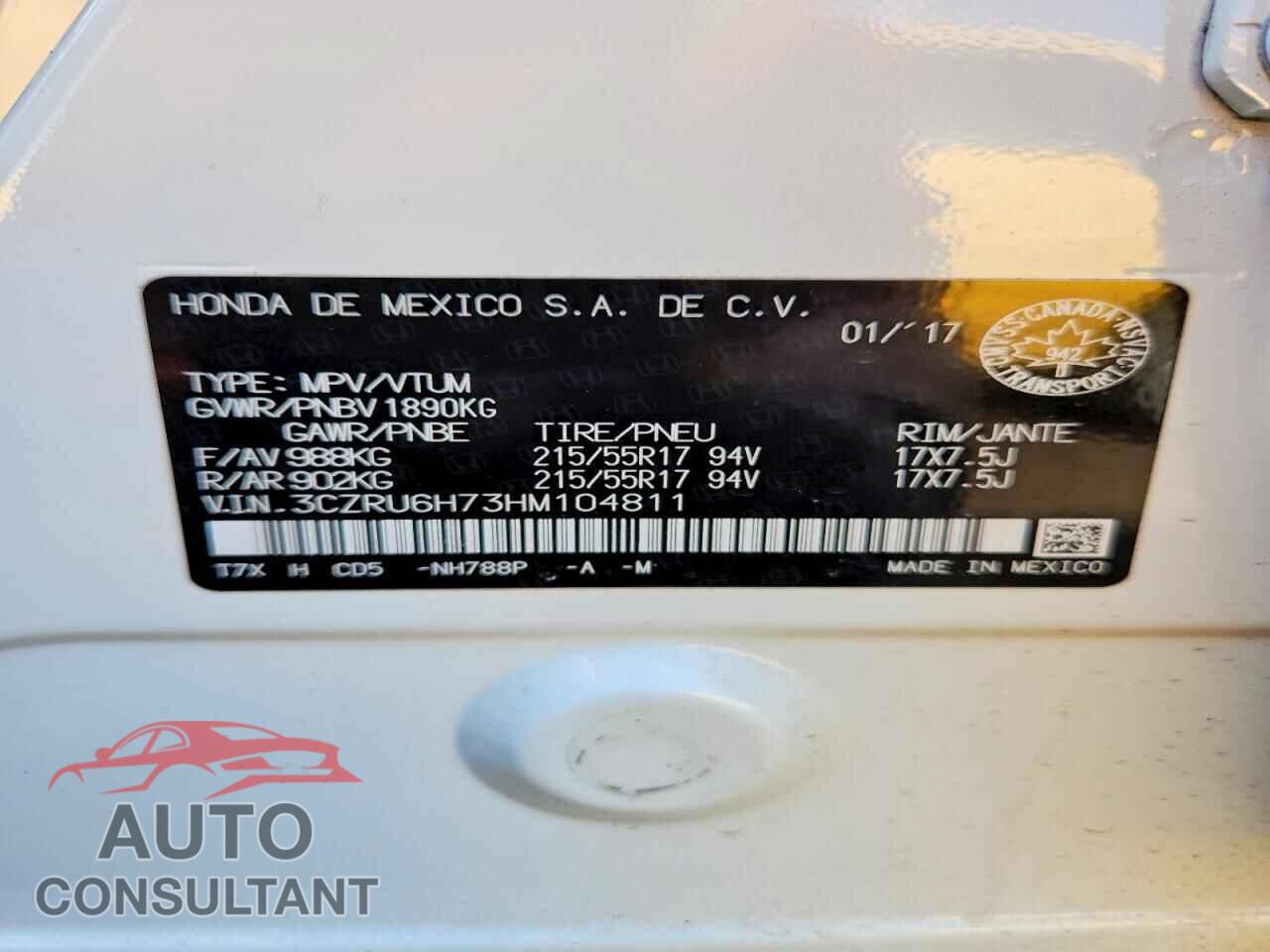 HONDA HR-V 2017 - 3CZRU6H73HM104811