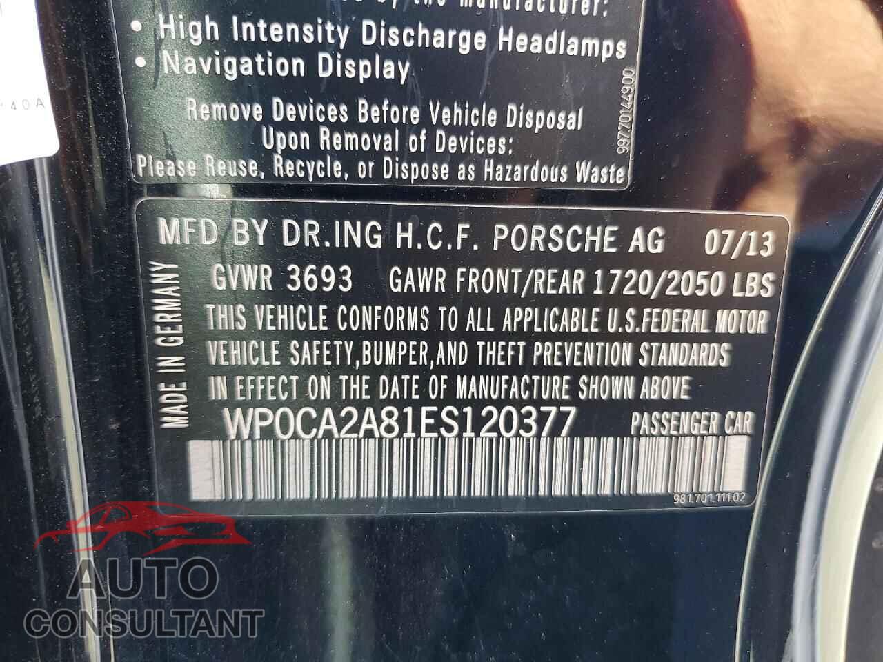 PORSCHE BOXSTER 2014 - WP0CA2A81ES120377