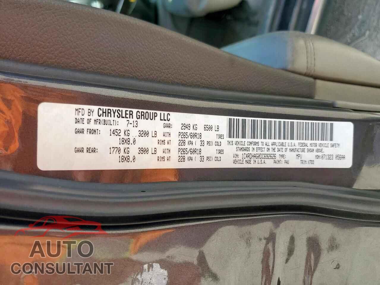 DODGE DURANGO 2013 - 1C4RDHAG0DC692626